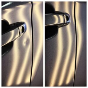 Before and after: Seamless dent removal with our Paintless Dent Repair (PDR) technique.